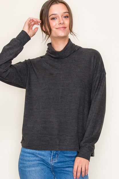 Soft Landing Charcoal Turtleneck Top