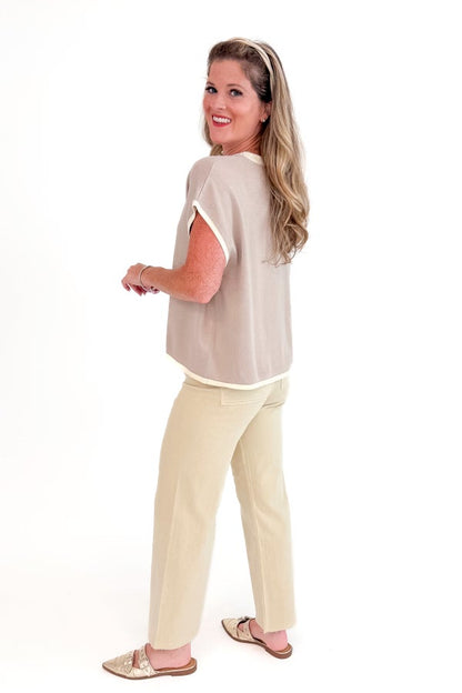 Window Seat Only Latte With Cream Lining Short Sleeve Sweater by Entro