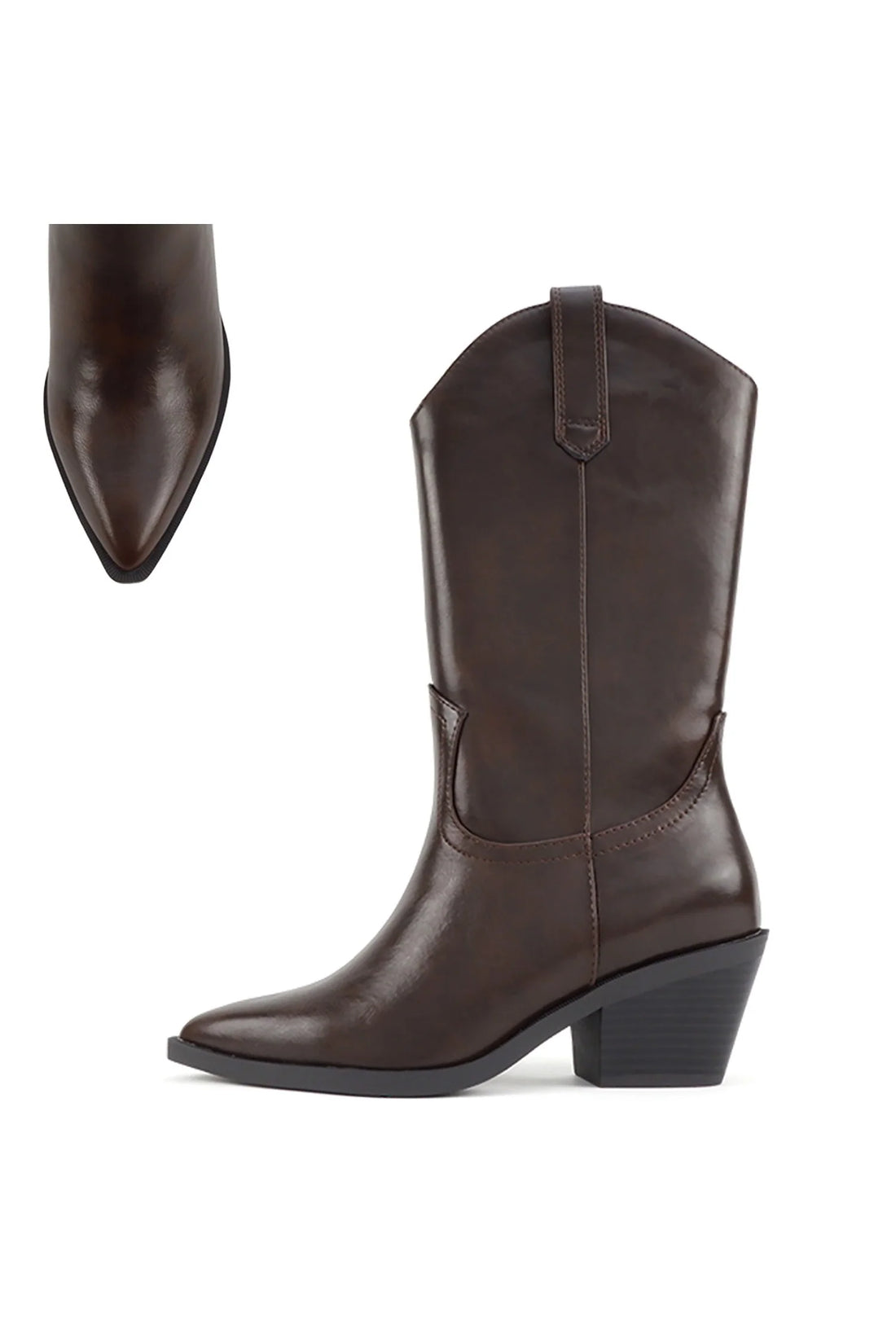 Brown leather cowboy boots on a white background