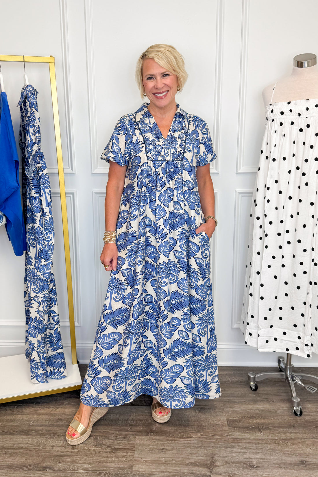 In The Moment Blue Floral Puff Sleeve Maxi Dress