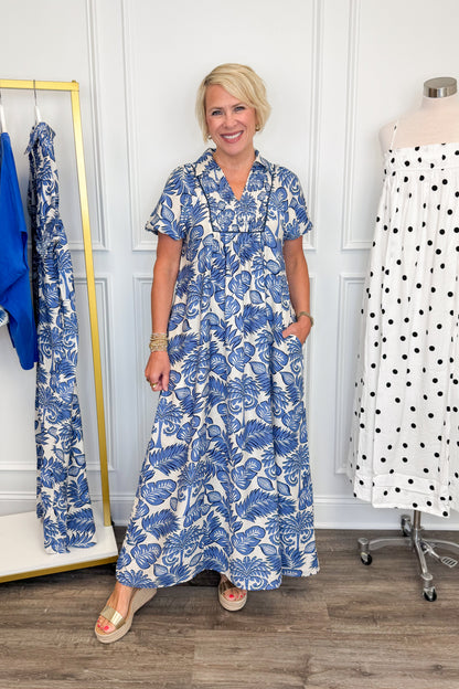 In The Moment Blue Floral Puff Sleeve Maxi Dress