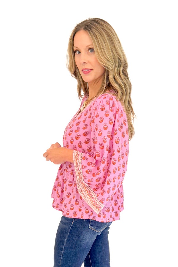 Monroe Top In Pink Floral Foulard by Mary Square