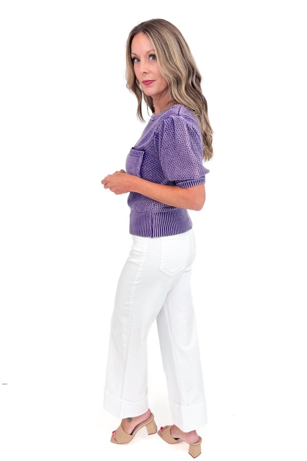On The Line Washed Purple Short Sleeve Sweater