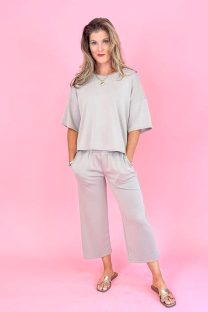 Off The Cuff Taupe Round Neck Short Sleeve Top