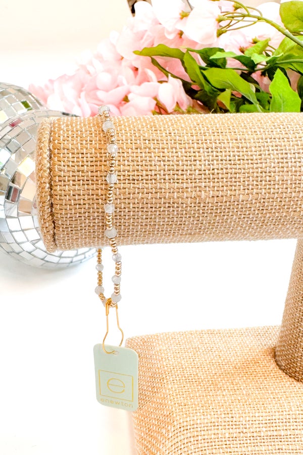 Gemstone Gold Sincerity Pattern 3mm Bead Bracelet - Moonstone by e newton