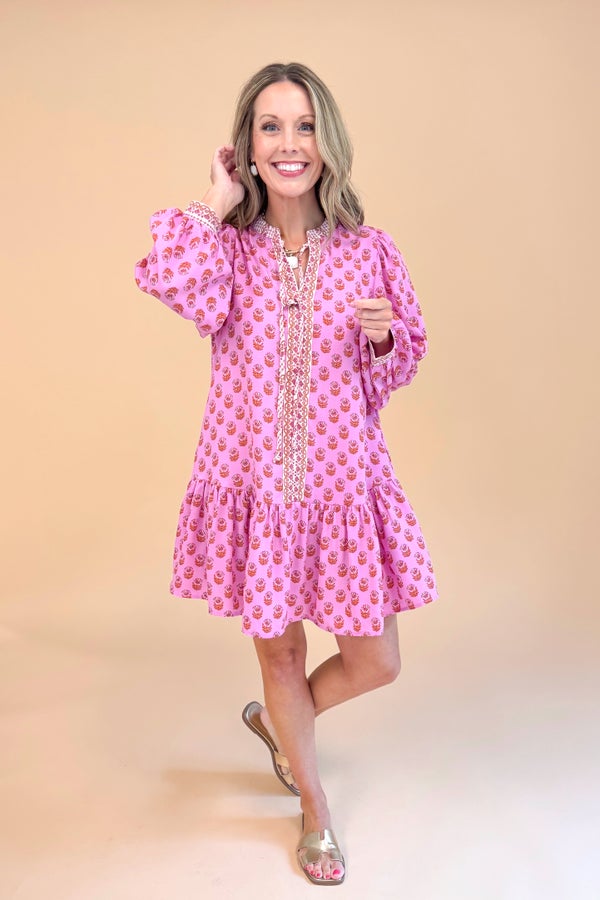 Natasha Dress In Pink Floral Foulard by Mary Square