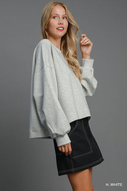 Drifting Off Heather Grey Puff Sleeve Sweatshirt