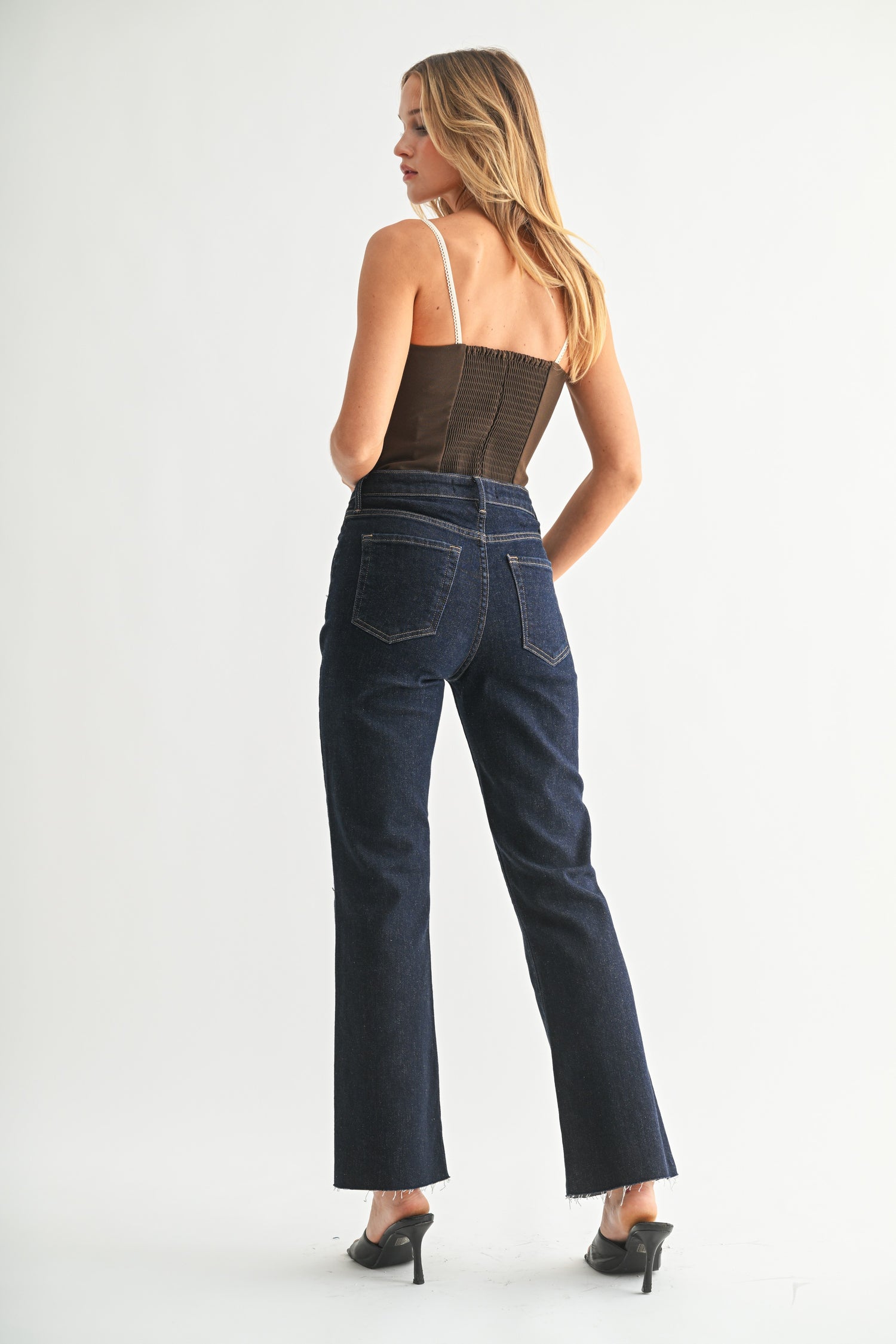 Carmen Super Dark Denim Kick Crop Jeans by Just Black Denim