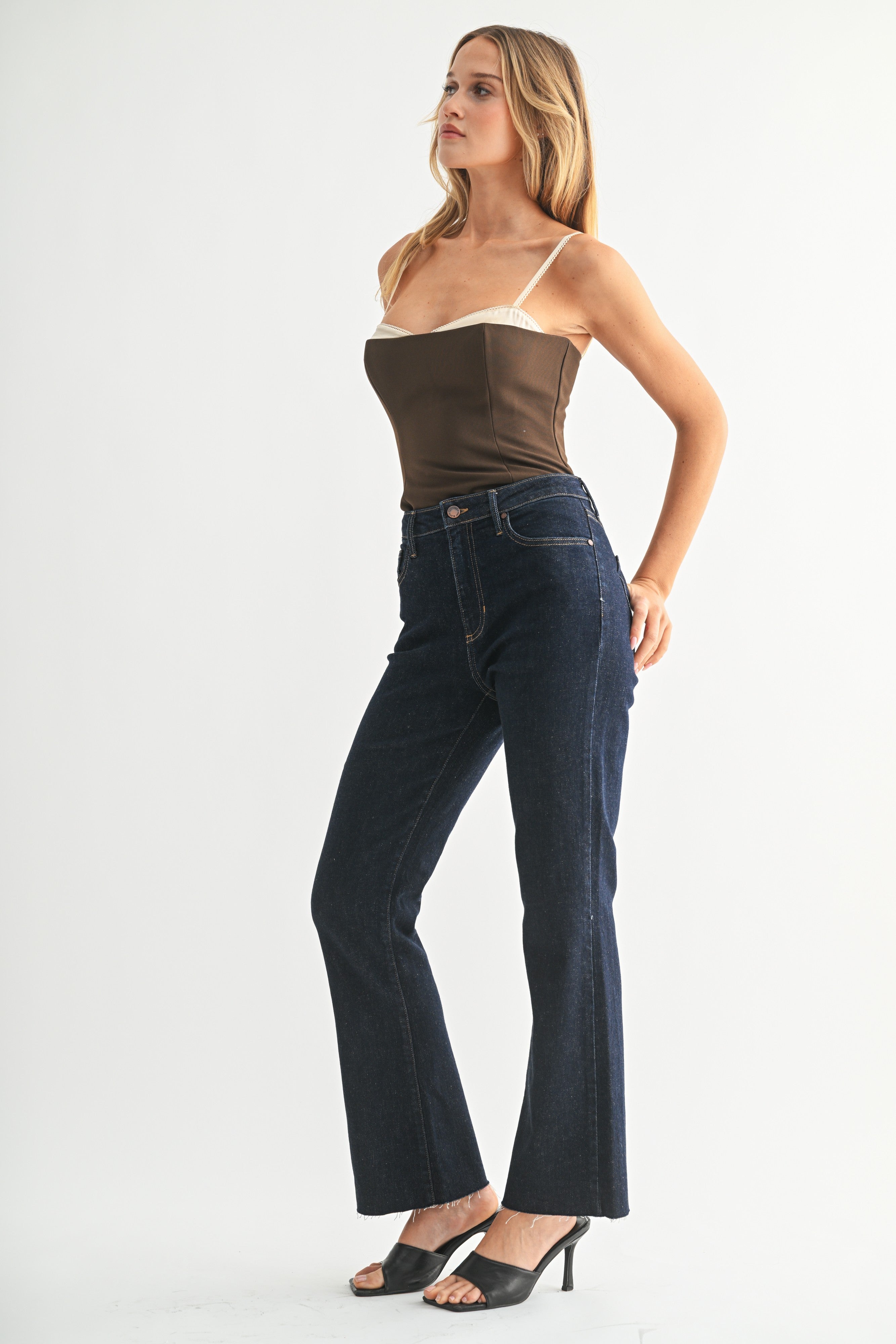 Carmen Super Dark Denim Kick Crop Jeans by Just Black Denim