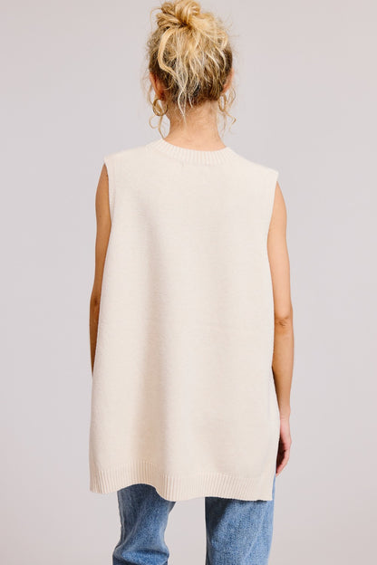 Faded Sunlight Oatmeal Hi-Low Sleeveless Sweater