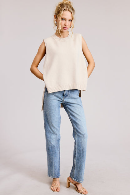 Faded Sunlight Oatmeal Hi-Low Sleeveless Sweater