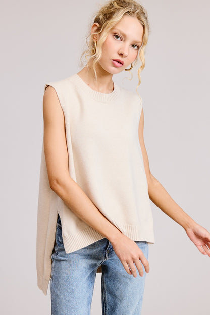 Faded Sunlight Oatmeal Hi-Low Sleeveless Sweater