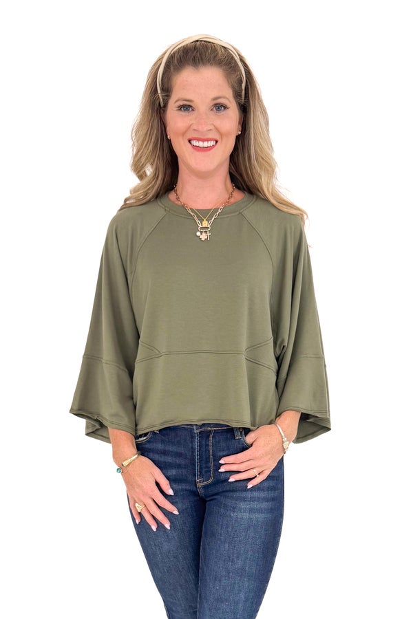 Ocean To Olive Trees Olive 3/4 Sleeve Sweatshirt