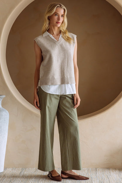 Just Like That Beige &amp; Cream Mixed Media Shirt Vest by Skies Are Blue