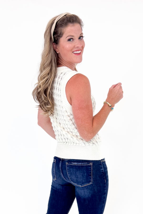 Weekend In Capri Ivory Knit Detail Sleeveless Sweater