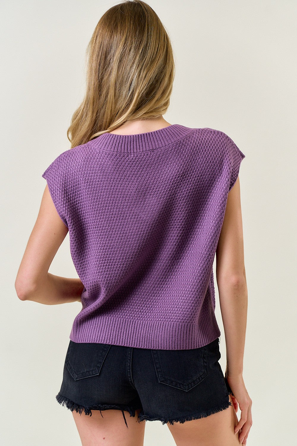 Don’t Mind Me Purple Textured V-neck Sweater Vest