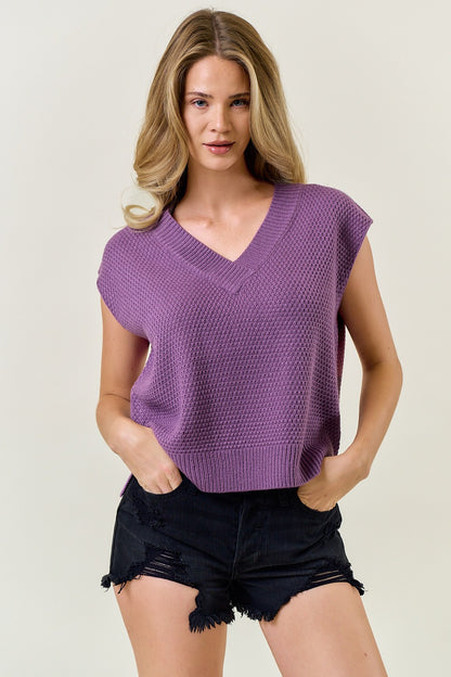 Don’t Mind Me Purple Textured V-neck Sweater Vest