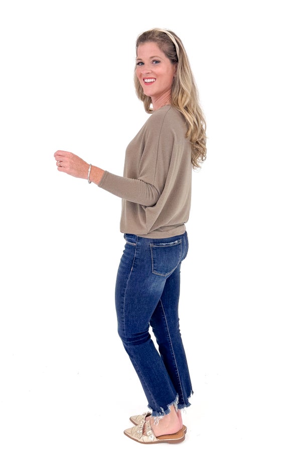 SHAKE IT UP TAUPE LONG SLEEVE COCOON TOP