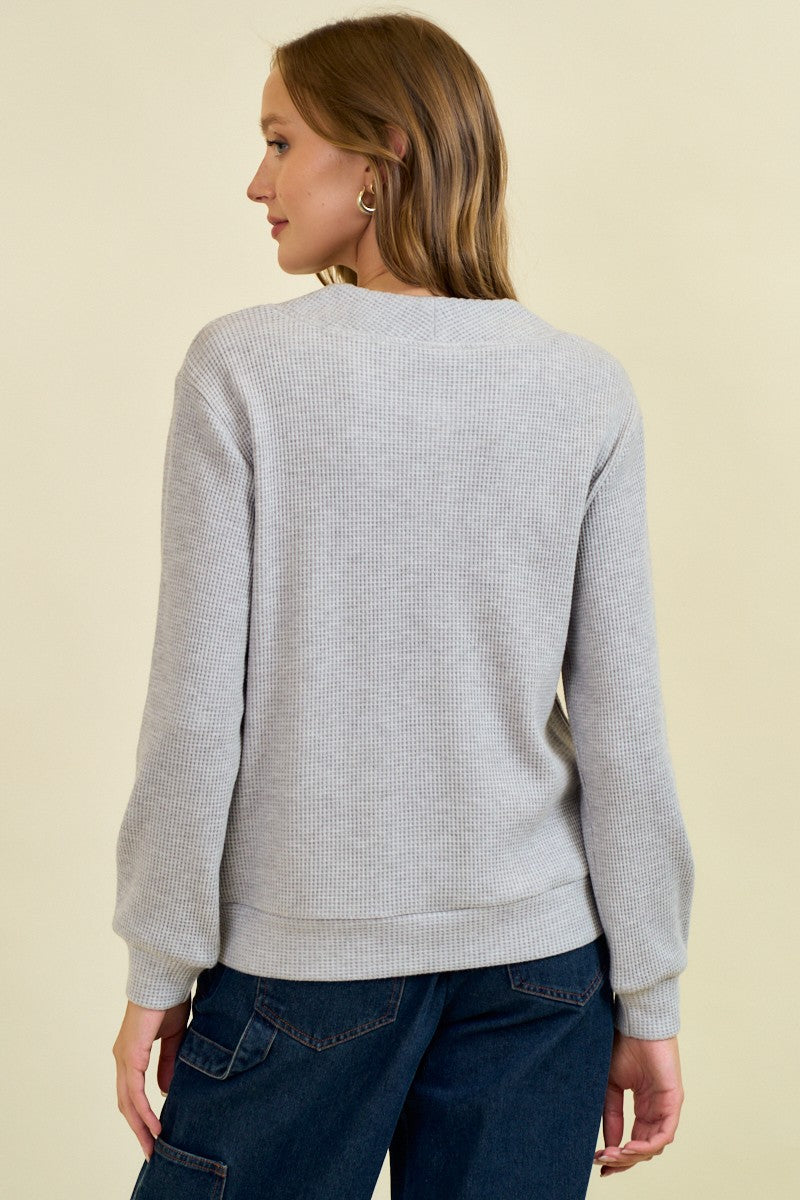 Head In The Clouds Grey Waffle Weave Button Detail Top by Doe &amp; Rae