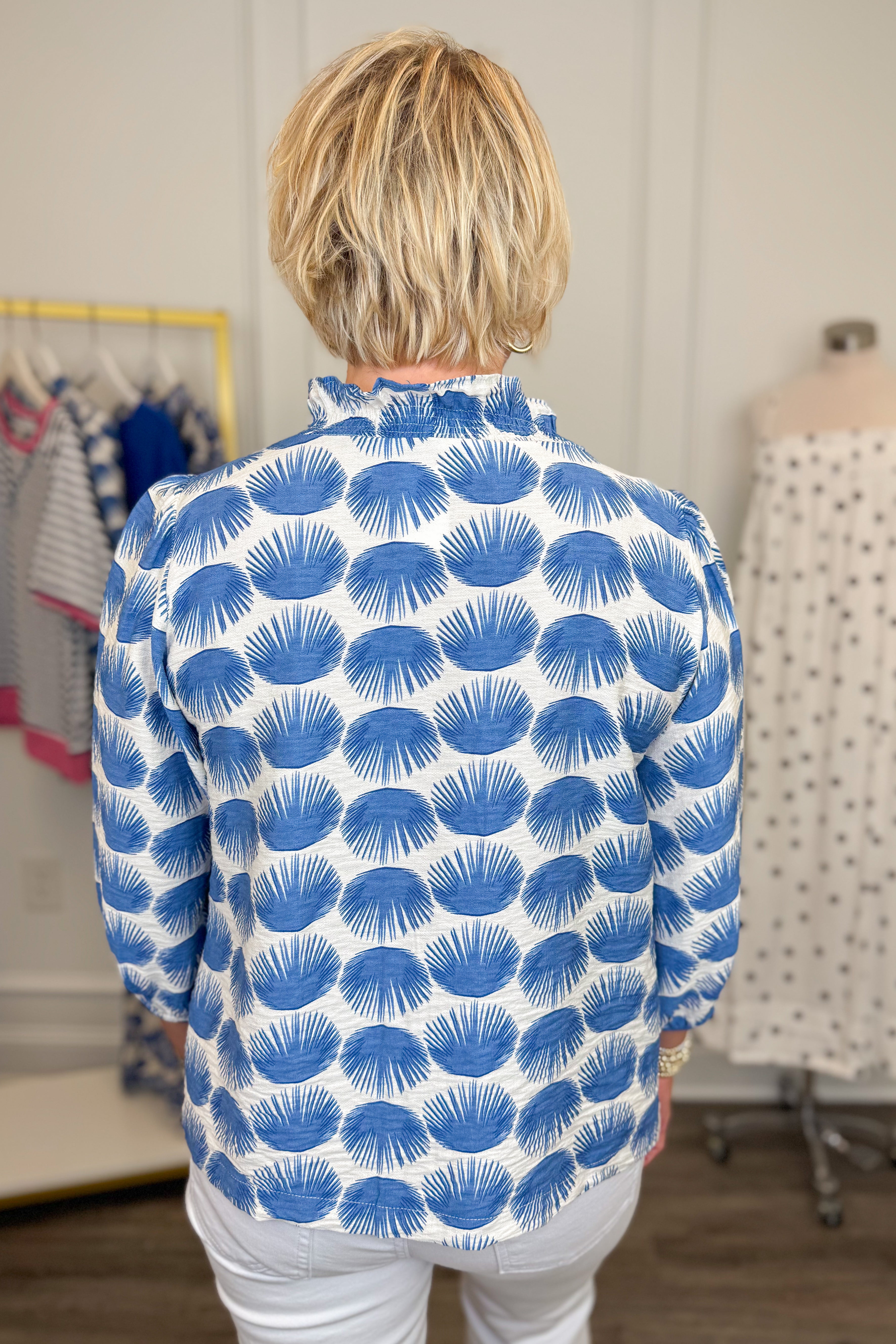 Lost At Sea Blue Printed 3/4 Sleeve Top