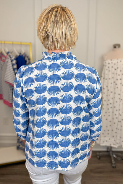 Lost At Sea Blue Printed 3/4 Sleeve Top