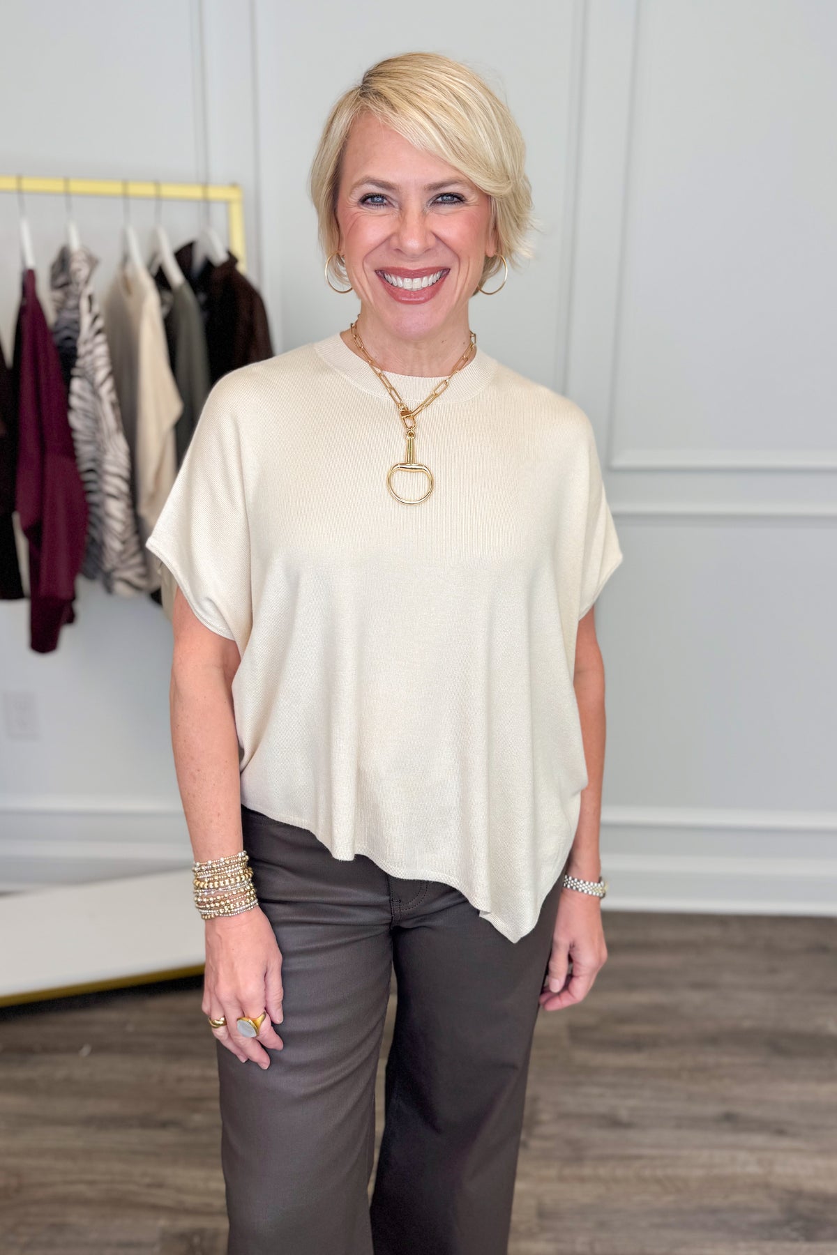 Best Kept Secret Cream Short Sleeve Poncho Sweater by Entro