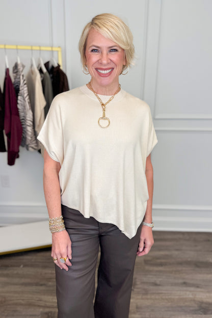 Best Kept Secret Cream Short Sleeve Poncho Sweater by Entro