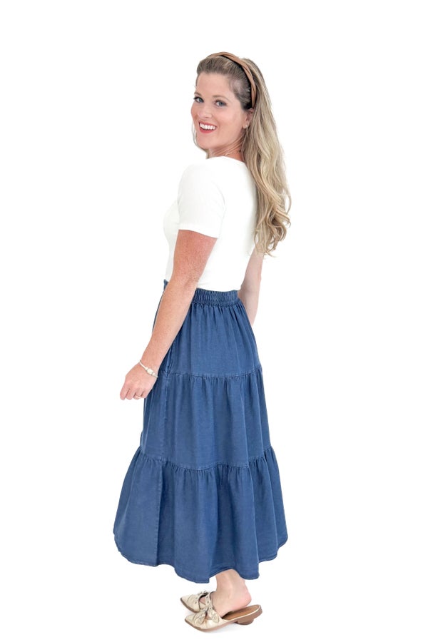 Daily Grind Denim Tiered Skirt by Entro