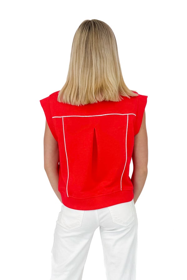 In the Red Zone Red Piping Detail Short Sleeve Sweatshirt by Entro