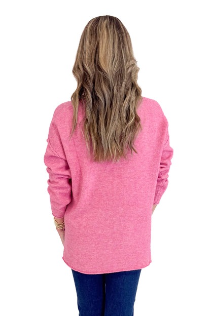 Forever Mood Pink Heathered V-neck Sweater by PINCH
