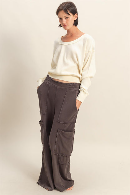 Falling Fast Cream Round Neck Waffle Weave Top