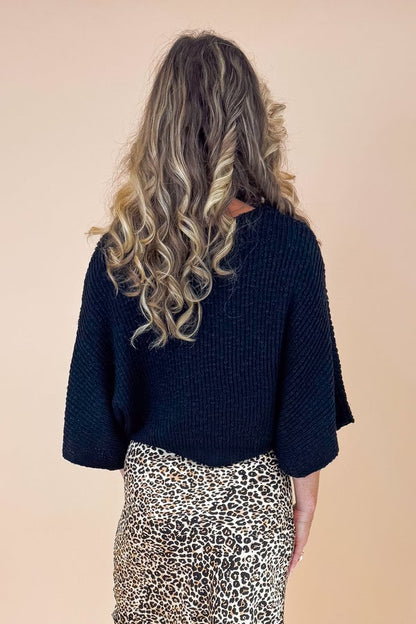 Text The Group Chat Black 3/4 Sleeve Slouchy Sweater