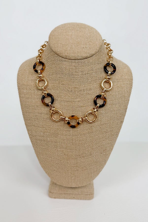 Cassie Gold Tortoise Smaller Circle 16-19&quot; Linked Necklace