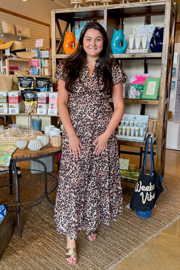 Main Attraction Leopard Tiered Puff Sleeve Maxi Dress