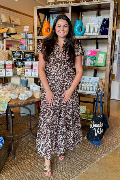 Main Attraction Leopard Tiered Puff Sleeve Maxi Dress