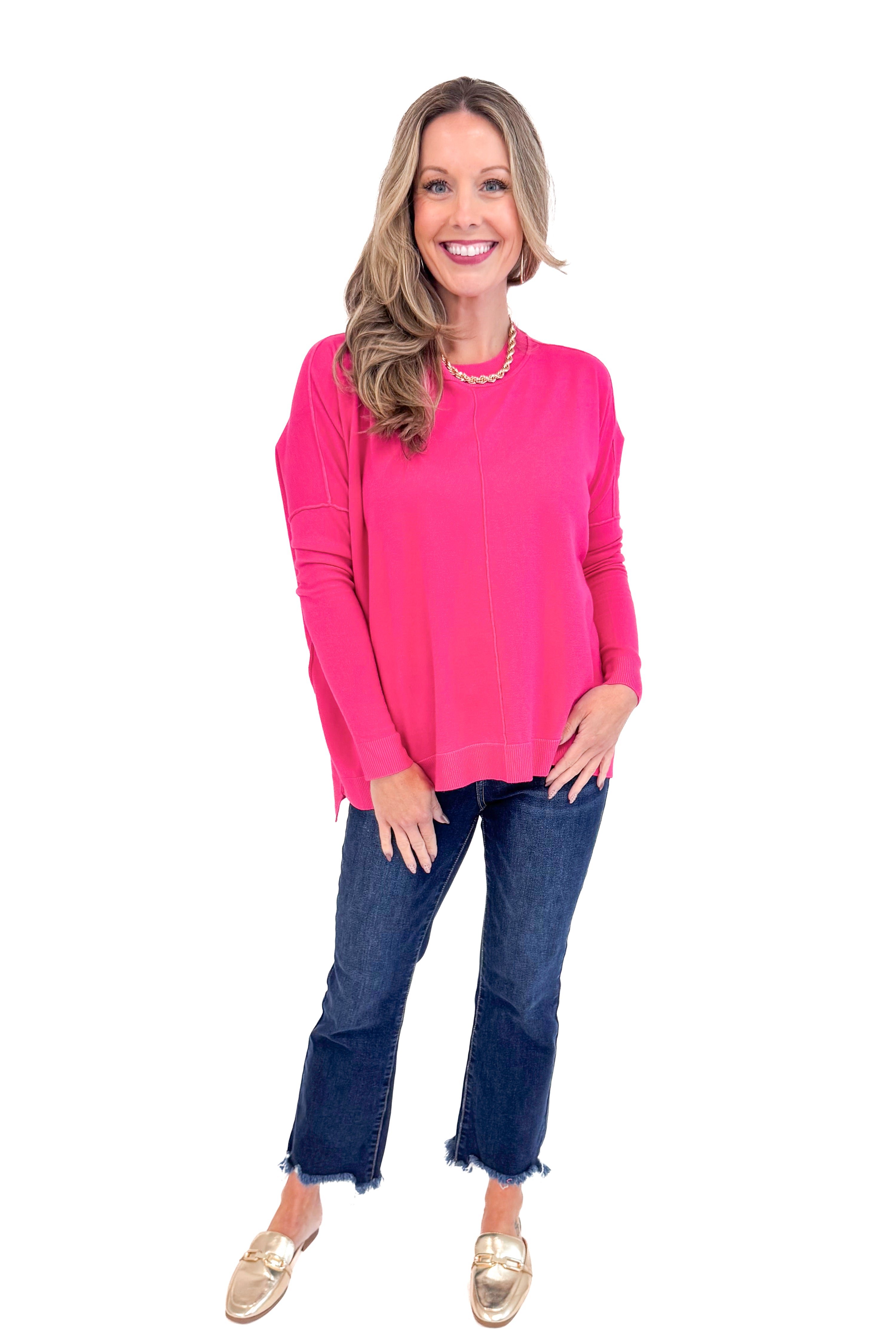 Chill Mood Hot Pink Center Seam Sweater