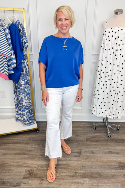 Talk Of The Town Royal Blue Dolman Sleeve Top