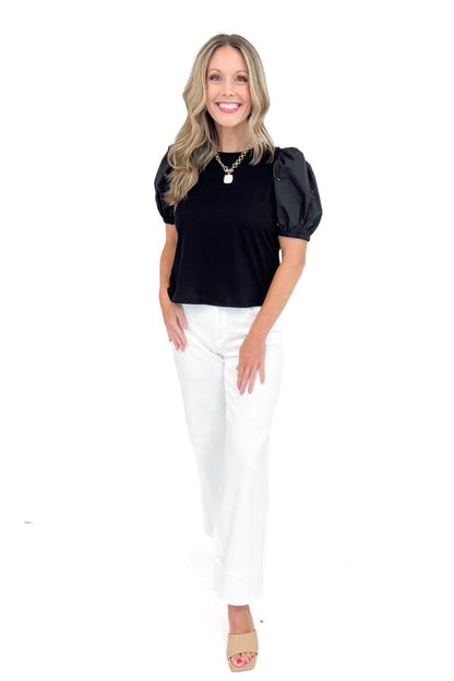 Royal Flush Black Rhinestone Puff Sleeve Top
