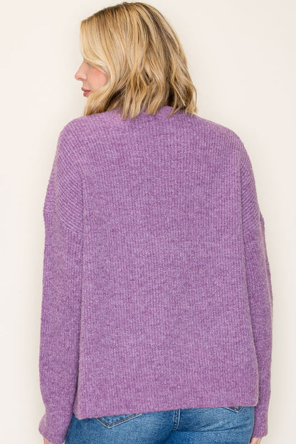 Just Wing It Heathered Purple Knit Sweater With Pocket