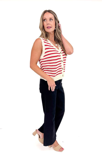 What Happens In Vegas Red Striped V-Neck Sweater Vest