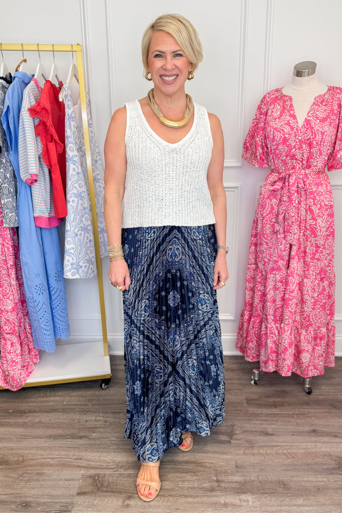 Well Well Well Navy Bandana Print Pleated Skirt by Skies Are Blue