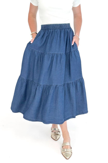 Daily Grind Denim Tiered Skirt by Entro
