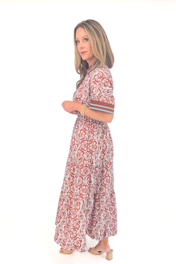 Spice Things Up Brown &amp; Blue Floral Printed Midi Dress by Entro