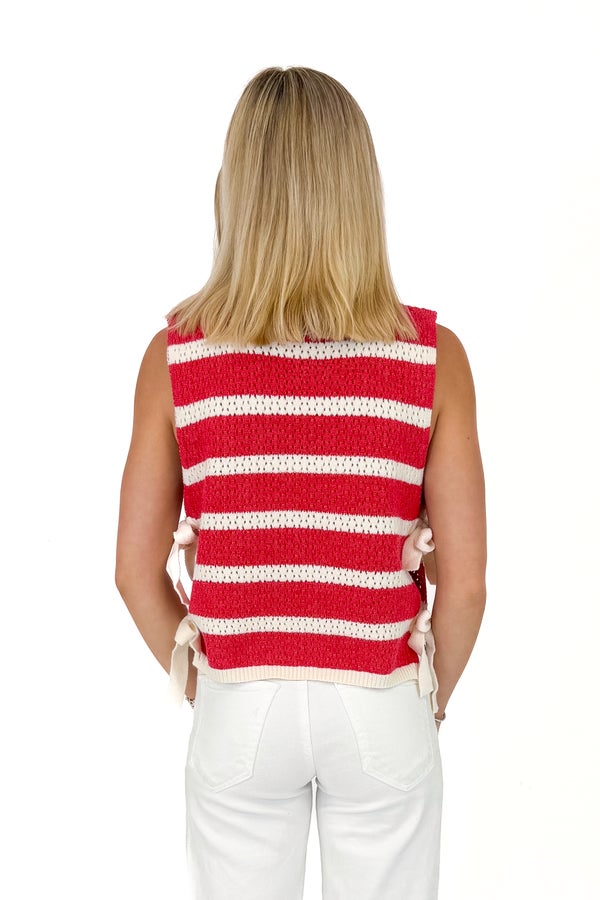 Two-Minute Drill Red Striped Textured Side Tie Vest