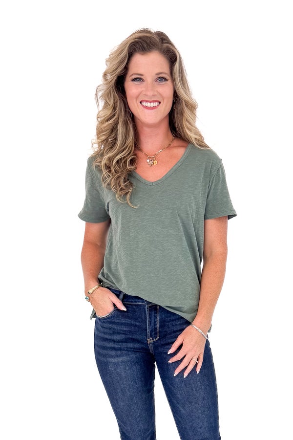 Lively Relaxed V-neck Tee In Hunter Green by Z Supply