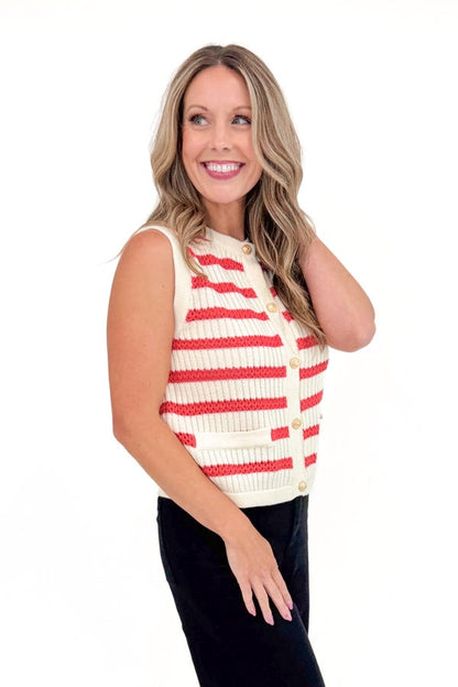 Extra Point Red Striped Button Detail Vest by Entro