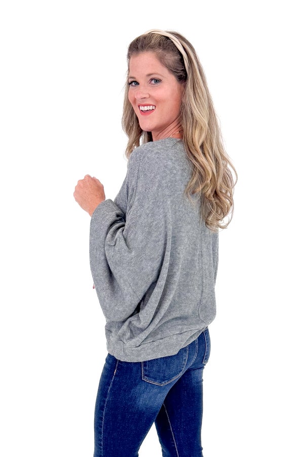 Grey Bubble Sleeve Top