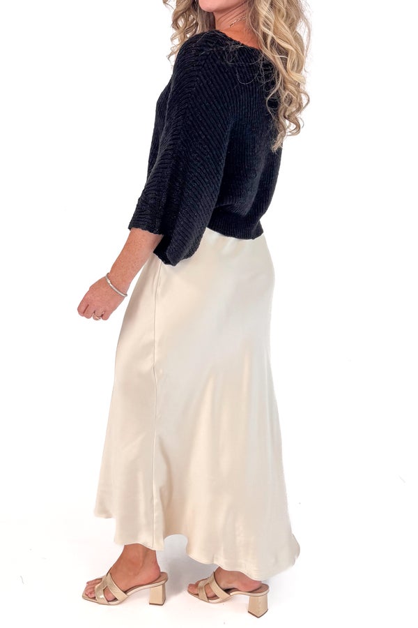 Bestie Approved Champagne Satin Maxi Skirt