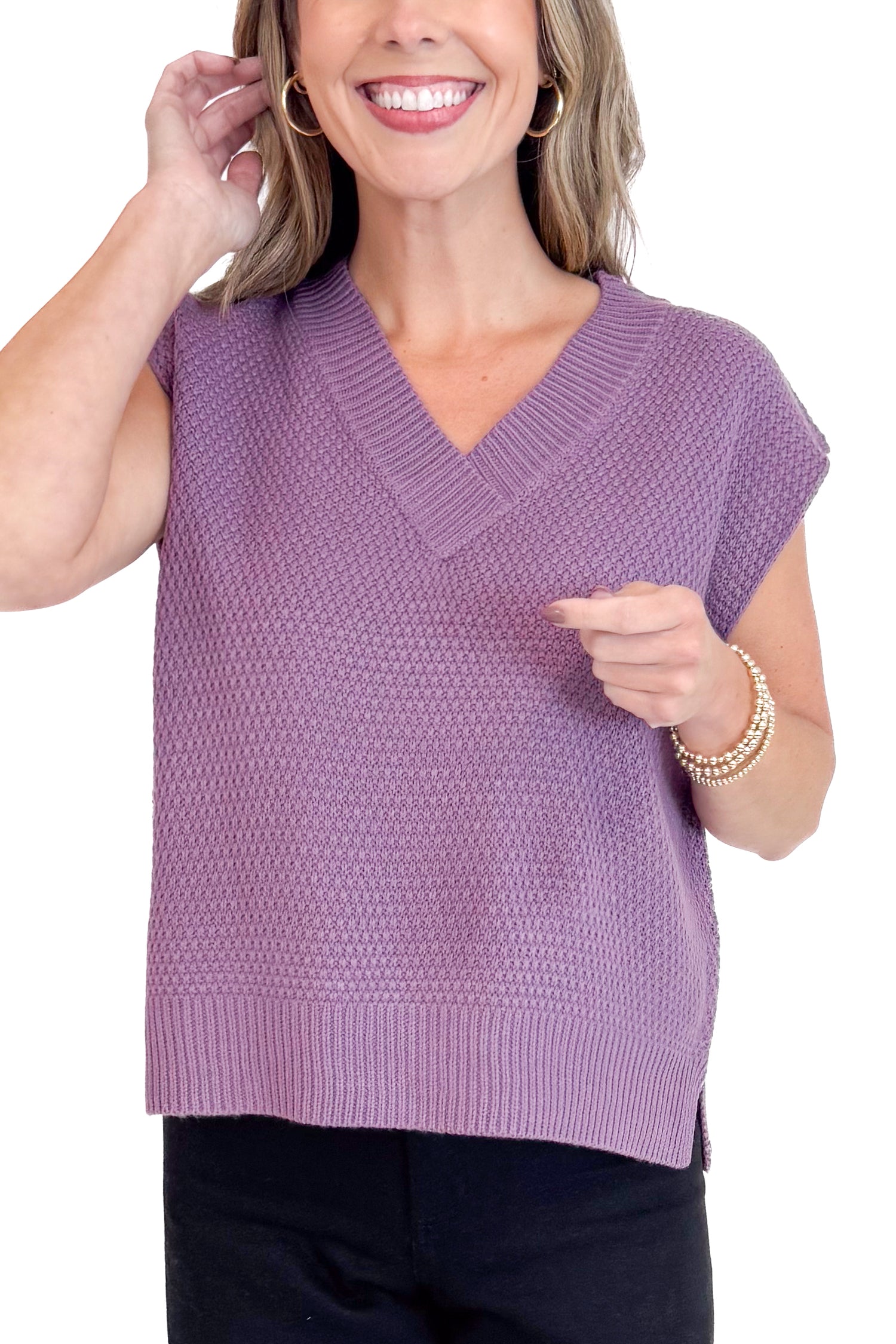 Don’t Mind Me Purple Textured V-neck Sweater Vest
