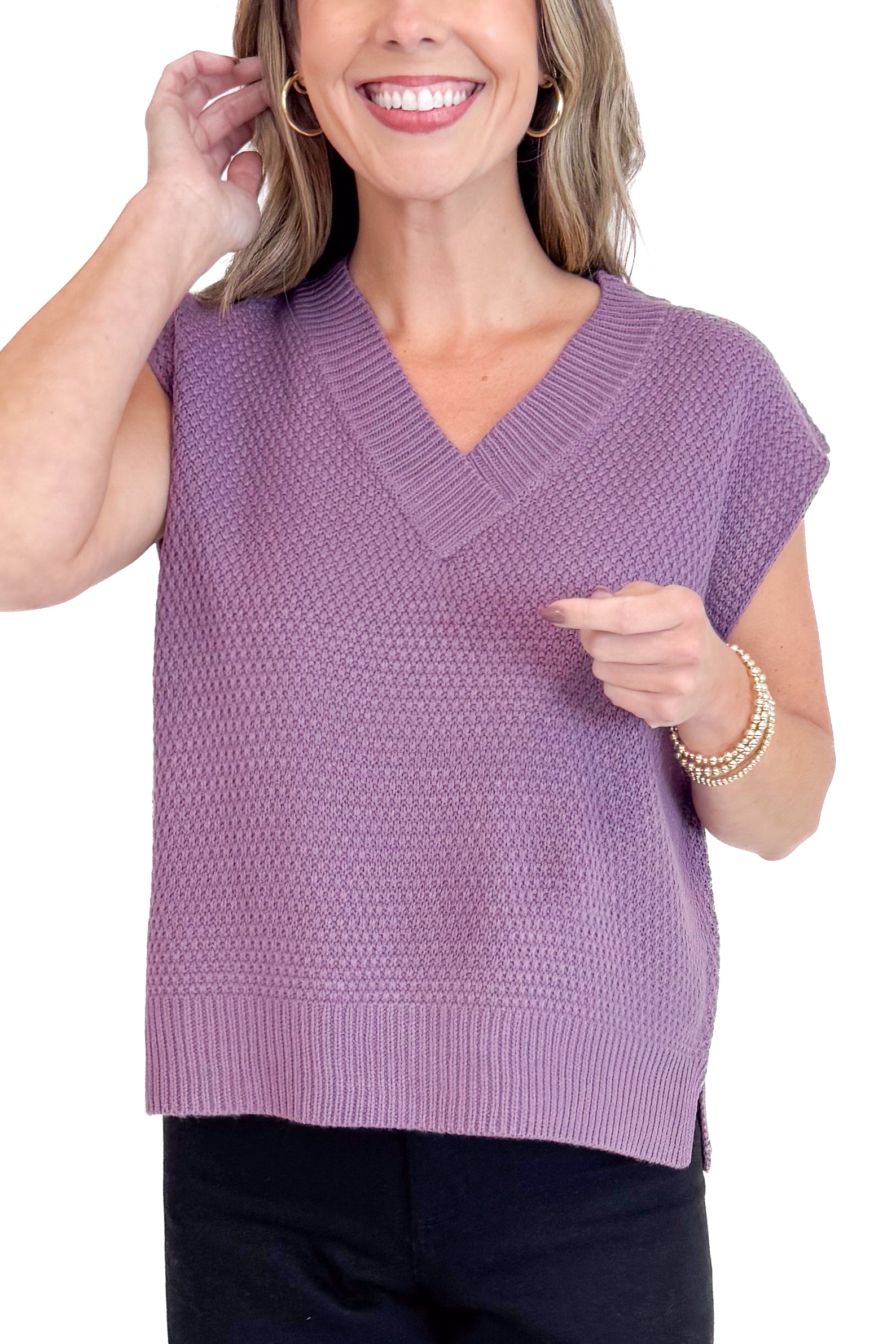 Don’t Mind Me Purple Textured V-neck Sweater Vest
